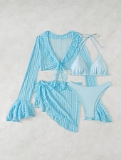 voordelige Bikinisets-Dames Bikini Badpak Rok Slank Rugloos Vakantie Strandmode Effen Kleur V Hals Mouwloos Lange Mouwen Badpak