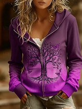 Χαμηλού Κόστους Τέχνη &amp; Σχεδίαση Κορυφές-Γυναικεία Φούτερ με φερμουάρ Φερμουάρ Στάμπα Μπροστινή τσέπη Γραφική Γεωμετρικό Αφηρημένο Ζεστό Βίντατζ Καθημερινό Μακρυμάνικο Με Κουκούλα Κανονικά μπλουζάκια Causal Δρόμος Καθημερινή Ένδυση