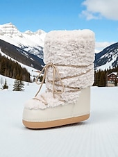 baratos Botas de neve e inverno-Botas de neve femininas, quentes e antiderrapantes, com acabamento em pele sintética - estilo aconchegante para atividades ao ar livre no inverno.