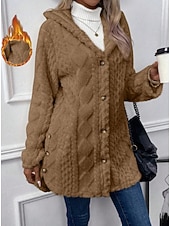 halpa Fleece-vuoratut takit-Naisten Sherpa takki Rento takki Mukava Hengittävä Tasku Napit Vapaa-aika Tavallinen Loma Katu Kausaliteetti Arki-asut Avoin etuosa Normaali Hupullinen Normaali Pitkähihainen Päällysvaatteet Musta