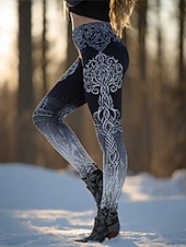 cheap Viking print-Women's Viking Boho Leggings Vintage Ethnic Style Casual Full Length High Waist Graphic Abstract 3D Print Quick Dry Breathability Soft Stretchy Street Athleisure Daily Fall Winter