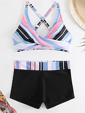 cheap Tankinis-Women's Swimwear 2 Piece Shorts Swimsuit Backless Vacation Beach Wear Geometic V Neck Sleeveless Bathing Suits