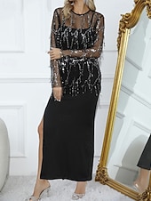 halpa Naisten puseropuvut-Naisten Hame setit Bolero toppi Pitkähihainen Pyöreä kaula-aukko Yhtenäinen väri Paljetti Tupsu Tyylikäs Aktiivinen Juhla Cocktailjuhla Juhla / cocktail Musta Kevät Normaali