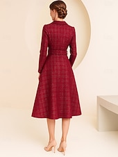 رخيصةأون طول الشاي-فستان حفلة شاي بطول A-Line، فستان كوكتيل، فستان ضيوف الزفاف، فستان والدة العروس، فستان بأكمام طويلة، ياقة على شكل V، أنيق، عتيق، حفلة رسمية مع الترتر