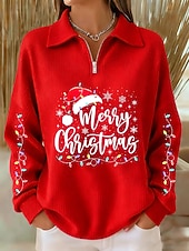 olcso Karácsonyi pulóverek és pulóverek-Női Pulóver pulóver Grafika Karácsonyfa Alkalmi Hosszú ujj Fél cipzár Normál felsők Hétköznapi Sport Szabadság Medence Fekete Arcpír rózsaszín Rubin Lóhere Ősz Tél