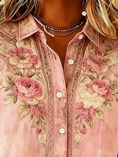 economico Bluse Floreali-Per donna Camicia Bottoni Stampato Floreale Grafico Bohemien Elegante Casual Manica Lunga Colletto a Camicia Top Regolari Quotidiano Rosa Primavera Autunno