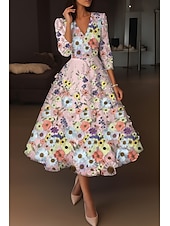  A-linje Ankellengde Cocktailkjoler Elegant Årgang Blomster Halvlange ermer V-hals Bryllup Formell Rosa kjole Sateng Blonder med Broderi Lomme