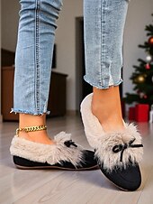 preiswerte Ballerinas für Damen-Damen Loafer Klassische Loafer Weiche Schuhe Komfortschuhe Weihnachten Täglich Schleife Flacher Absatz Runde Zehe Lässig Komfort Kunstpelz Kunstwildleder Loafer Rot orange Mandelfarben Schwarz