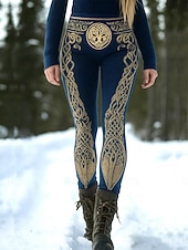 levne Viking tisk-Ženské Viking Boho legíny Dovolená Vintage etnický styl celková délka vysoký pas grafický abstraktní 3D tisk rychlé sušení prodyšnost měkké elastické formální venkovní dovolená černé podzim zima slim