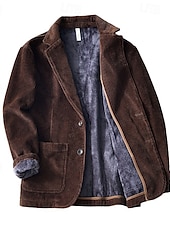 billige Blazer-Herre Kordfløyel jakke Halskrage Årgang Mote Utendørs Ensfarget Blazer Blå kaffe Grå Skreddersydd Single Breasted To-knapper