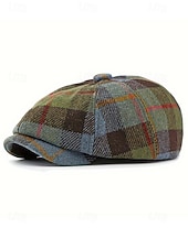 levne Pánské klobouky-Pánská vintage britská kostkovaná čepice pro novináře – polyesterový materiál, více barev, klasický retro styl pro běžné nošení a outdoor