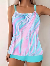 economico Tankini-Costume da bagno tankini da donna a 2 pezzi con pantaloni corti controllo della pancia alto in vita schiena scoperta per vacanze al mare colletto a halter e senza maniche