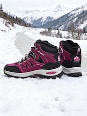 billige Snow &amp; Winter Boots-Damesko i burgunderfarget høy topp med slitesterk såle – slitesterke vinterfottøy for aktive friluftsentusiaster, vinterreiser og utforskning