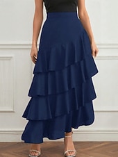 economico Gonne Formali-Per donna Elegante Moda Maxi Vita media Gonne Semplice Arricciato Inelastico Quotidiano Streetwear Vinaccia blu navy Nero Verde Estate