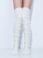 cheap Women's Socks-Women's Acrylic Knit Over-the-Knee Socks - Soft, Warm, Perfect for Christmas, Available in Multiple Sizes