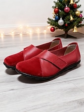 abordables Ballerines femme-Ballerines pliables flexibles rouges pour femmes avec semelle souple et design confortable à enfiler, chaussures décontractées légères pour Noël, le travail, les voyages &amp;vêtements de tous les jours