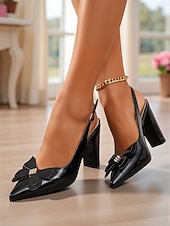 Χαμηλού Κόστους Σλινγκμπακ Πάμπς-Γυναικεία μπορντό ψηλοτάκουνα πέδιλα με slingback και φιόγκο - γόβες με μυτερή μύτη για γραφείο, ραντεβού και ειδικές περιστάσεις