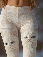  Damen Vikinger Leggings Gemütliche Leggings Urlaub Vintage Lässig Volle Länge Hohe Taille Grafik Katze Drucken Bequem Dehnbar Lässig Täglich Urlaub Aprikose Frühling Herbst Schmale Passform