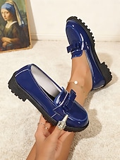 economico Slip-ons e mocassini da donna-Mocassini in ecopelle rossa da donna con dettaglio a fiocco e suola piatta spessa – Scarpe slip-on eleganti per ufficio e uso quotidiano