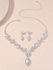 economico Matrimonio ACC-set di collana e orecchini da sposa in cristallo da donna - gioielli da sposa con design a foglia di strass scintillanti per le spose &amp;occasioni di festa