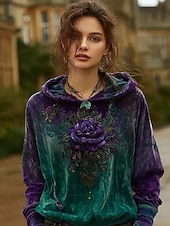 economico Tops Boho-Per donna Felpa con cappuccio Floreale Grafico Tinta a nodi Elegante Punk Vintage Manica Lunga Con Cappuccio Top Regolari Casuale Casa Streetwear Blu Giallo Rosso Verde Primavera Autunno Inverno