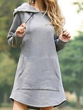 preiswerte Sweatshirt- und Hoodie-Kleider-Damen Minikleid Kapuzenkleid Freizeitkleid Mode Modern Täglich Büro Urlaub Lässiger Schnitt Einfach Langarm Mit Kapuze Schwarz Gelb Rote Purpur Frühling Herbst Winter