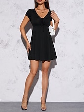Χαμηλού Κόστους μίνι μαύρο φόρεμα-Γυναικεία Μίνι φόρεμα Καθημερινό φόρεμα Μοντέρνα Καθημερινά Διακοπές Εξόδου Κανονικό Σκέτο Κοντομάνικο Λαιμόκοψη V Μαύρο Βαθυγάλαζο Σκούρο πράσινο Ανοικτό Βυσσινί Καλοκαίρι Άνοιξη
