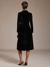 abordables Robe Simple-Femmes Robe Midi Robe trapèze Élégant Soirée Coupe régulière Couleur Unie manche longue Col en V Noir Printemps Automne Hiver