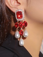 Недорогие Свадьба ACC-женские серьги-подвески из кристаллов и жемчуга — гламурные эффектные серьги-подвески со стразами для вечеринок, свадеб или вечерних мероприятий