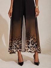 رخيصةأون Jumpsuits-جمبسوت شيفون محبوك بنقشة جلد الفهد المتدرجة، أنيق، مناسب لحفلات العطلات