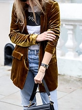 preiswerte Wintermäntel-Damen Freizeitjacke Samtblazer Bequem Atmungsaktiv Tasche Lässig Einfach Urlaub Straße Lässig Alltagskleidung Offene Vorderseite Regulär Umlegekragen Normale Passform Langarm Oberbekleidung Blau