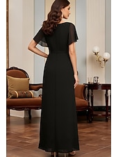billige Gulvlengde-A-Line Ankle Length Party Dress Cocktail Dress Wedding Guest Dress Mother of the Bride Dress Short Sleeve Crew Neck Elegant Minimalist Formal Wedding Guest Chiffon with Ruched Crystals Solid Color