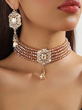 cheap Women's Necklace-Women's Champagne Gold Beaded Choker Set for Wedding or Evening Party