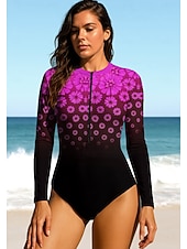 Χαμηλού Κόστους Rash Guards One Pieces-Γυναικεία Rash Guard Dive Skin κοστούμι Προστατευτικά Μαγιό Άνθινο Τροπικό Κουμπώσου UPF50+ Γρήγορο Στέγνωμα Ελαφρύ Μακρυμάνικο Μπλούζα για κολύμβηση Σέρφινγκ Παραλία Θαλάσσια Σπορ Καλοκαίρι