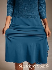  Dámské Midi šaty Šifonové šaty Elegantní Svatební host Koktejlový večírek Čajový dýchánek Krajka Pevná barva 3/4 délka rukávu Tričkový Zelenomodrá