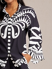  haut femme satin manches raglan demi-manche revers moderne imprimé noir vacances décontracté quotidien printemps été automne