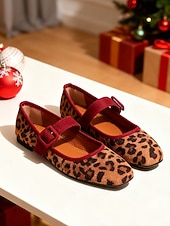 voordelige Platte damesschoenen-Mary Jane-flats met luipaardprint voor dames met fluwelen gespband – vintage stijl, perfect voor Kerstmis, feestdagen en dagelijks gebruik