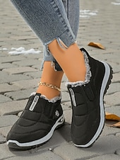 economico Sneakers da donna-Sneakers invernali da donna in caldo pile foderate in bordeaux - comode scarpe da esterno comode e impermeabili slip-on per il freddo e i viaggi di Natale