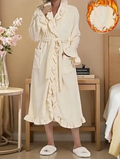 billiga Loungewear till damer-Dam Morgonrock Ledigt Ren färg Ficka Hem Dagligen Säng Långärmad Tröjkrage Svart Vit Rodnande Rosa Rubinrött Purpur Höst Vinter Lös passning
