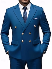 billige Herre Klassiske Blazere-Herre Blazer + kjolebukser Blazer drakter Virksomhet Cocktailfest Bryllupsfest 2 deler Mote Fritid Vår Høst Polyester عادي Lomme Knapper Bekvem Dobbeltkneppet Blazer Blå Mørkegrå Svart Hvit