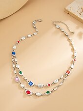 זול יום האהבה-סט שרשרת וצמיד אבני חן צבעוניות לנשים - תכשיטי שכבות בגוון זהב אלגנטי לתלבושות אופנה, מסיבות וסגנון שיקי יומיומי