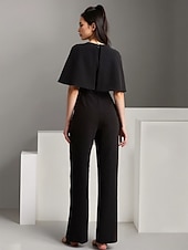 preiswerte Overalls für Mütter-Overalls Bodenlang Brautmutterkleid Ärmellos Rundhalsausschnitt Elegant Einfach Hochzeitsgast Formeller Abend Stretchstoff mit Einfarbig