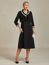 זול בלייזרים וחליפות-בגדי ריקוד נשים כפתור למעלה Ruched קפלים חרוזים אלגנטית שרוול 4\3 צווארון V Crop Tops עבודה אורחת חתונה לבוש קוקטייל שחור אביב סתיו חורף