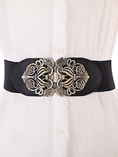 abordables Cinturón de mujer-Cinturón elástico para mujer con hebilla de aleación – elegante material de poliéster, ajuste regulable – perfecto para vestidos, atuendos casuales y formales