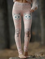 preiswerte -Damen Leggings Gemütliche Leggings Urlaub Vintage Basic Volle Länge Hohe Taille Grafik Katze Drucken Bequem Hohe Elastizität Lässig Täglich Urlaub Gelb Rosa Frühling Herbst Schmale Passform