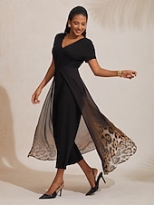 رخيصةأون Jumpsuits-جمبسوت شيفون محبوك بنقشة جلد الفهد المتدرجة، أنيق، مناسب لحفلات العطلات