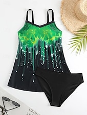 billiga Tankinis-Kvinnors tankini 2-delad baddräkt sexig mage kontroll hög midja smal rygglös semester strandkläder ombre u-hals ärmlös baddräkt