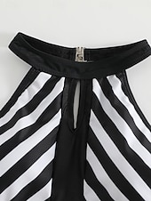 preiswerte Einteilige Badeanzüge-Damen Einteiler Badeanzug sexy Cutout Farbenblock Monokini Bauchkontrolle Hoher Bund Schlank Rückenkonzipiert Urlaub Strandbekleidung Gestreifter Halterhals Ärmellose Badeanzüge