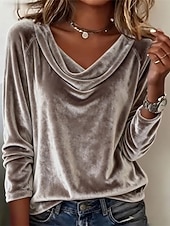 economico Bluse Eleganti-Per donna Blusa Top Eleganti Arricciato Patchwork Drappeggiato Tinta unica Semplice Elegante Vintage Festa Manica Lunga Scollo a Cascata Top Regolari Quotidiano Lavoro Ferie Blu Fucsia Verde Grigio