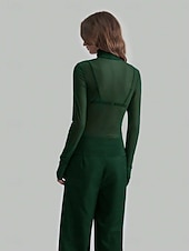 voordelige Effen t-shirt-Dames Blouse Lapwerk Netstof Effen Kleur Elegant Stijlvol Basic Lange mouw Coltrui Normale tops Dagelijks Grijs-Groen Zwart Wijn Marineblauw Bruin Zomer Lente Herfst